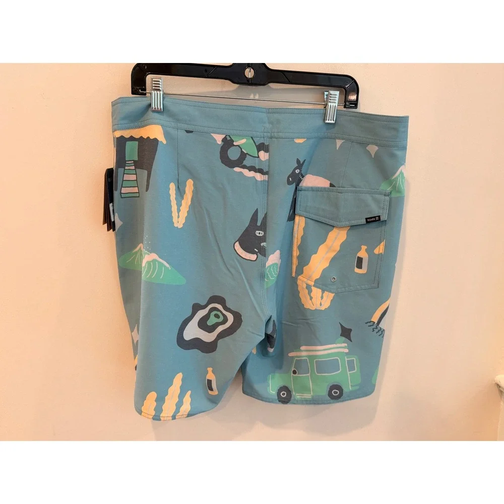 Roark Passage 18 Viaje Boardshorts Mens 36 Hemp Blend Blue Graphic RB405-AGV